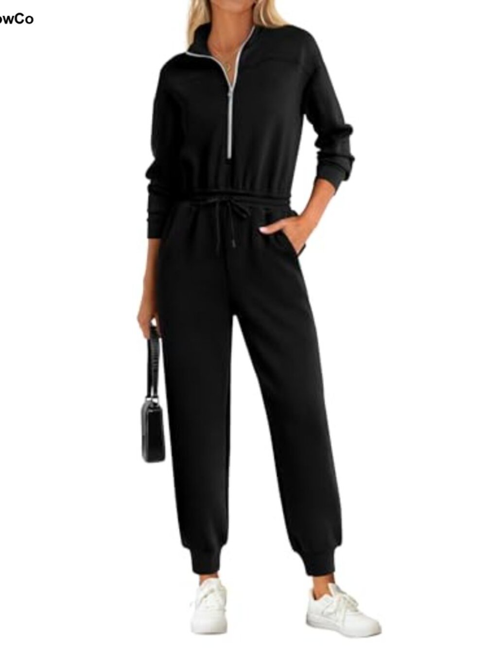 Women's Half-Zip Jumpsuit Long Sleeve Stretchy Fall Outfit
